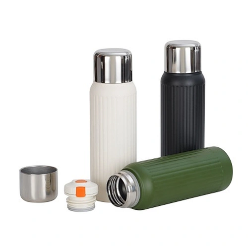 500 ml double wall stainless steel vacuum flask with push button stopper and s/s cover